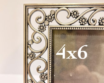 Pewter Jeweled Flower Swirl Picture Frame 4&quot;x6&quot; - Green Tree Gallery