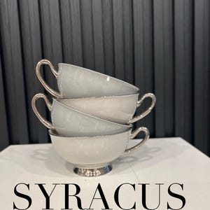 Vintage SYRACUSE China Debutante Footed Tea Cup - Grey & Silver