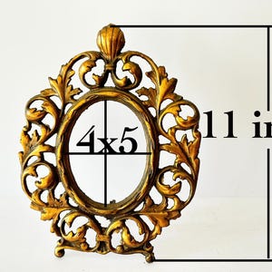 Antique Bronze Gilt Oval Frame 4&quot;x5&quot; Baroque Scrollwork Rococo Tabletop Frame Art Nouveau Cast Brass Shelf Metal Easel-Back Victorian Frame