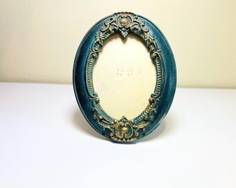 Vintage Oval Teal Gold  Ornate Photo Frame 3.5"x5"  Baroque Style Small Tabletop Frame Decorative Picture Frame Cottagecore Decor