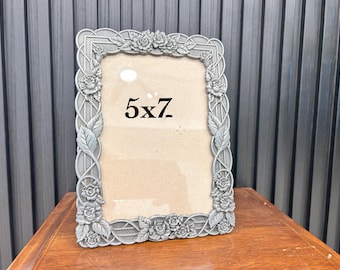 Vintage Wine Roses Picture Frame 5"x7" Pewter Ornate Wedding Photo Display Horizontal or Vertical Roses decorative picture frame