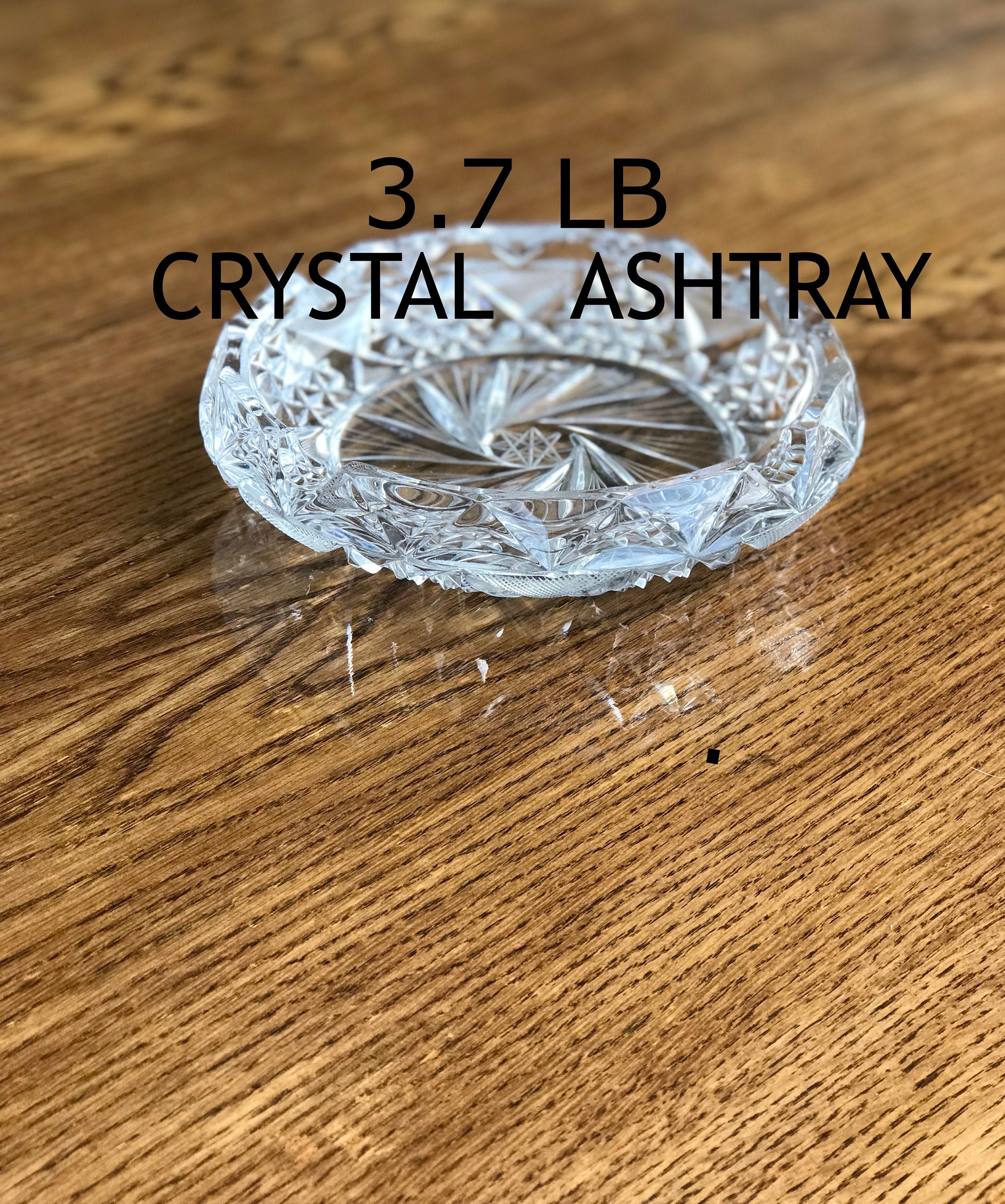 Engraved Large Crystal Ashtray on Finished Wooden Base, Presidente