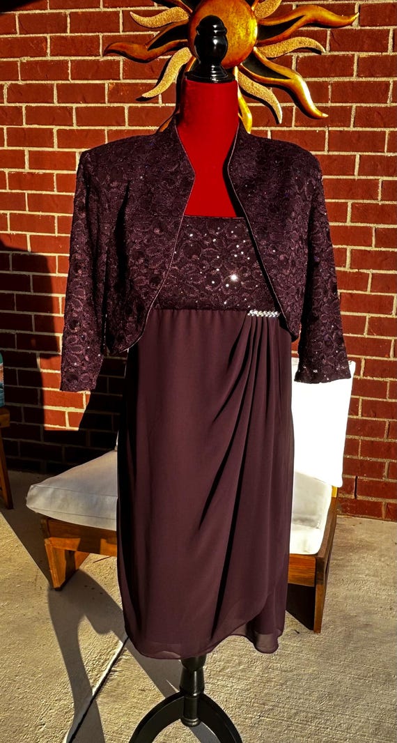 Plum Lace Jacket Dress by R&M Richards Set Size 12 | Sequin Chiffon Formal  Dress | Mother of the Bride Evening Outfit Elegant Occasion Wear - Etsy