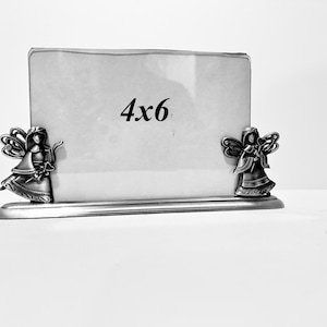 Vintage Pewter  Fairy Angel Frame 4x6 – Horizontal Glass Picture Frame with Winged Angels – Whimsical Decor – Celestial Gift or Keepsake