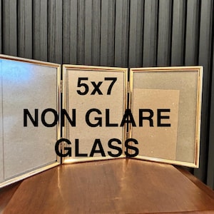 Vintage 80&#39;s triple NON GLARE GLASS Pictures Frame  5&quot;x7&quot;~ Embossed Brassy frame ~ Metal photo frame for 3 photo - Collage Picture frame