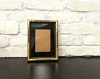 Lovely Gold Bamboo shape picture frame - Window 3"x4.5" - Gold BOHO photo frame - 2 way tabletop gold decor frame - Black-Gold