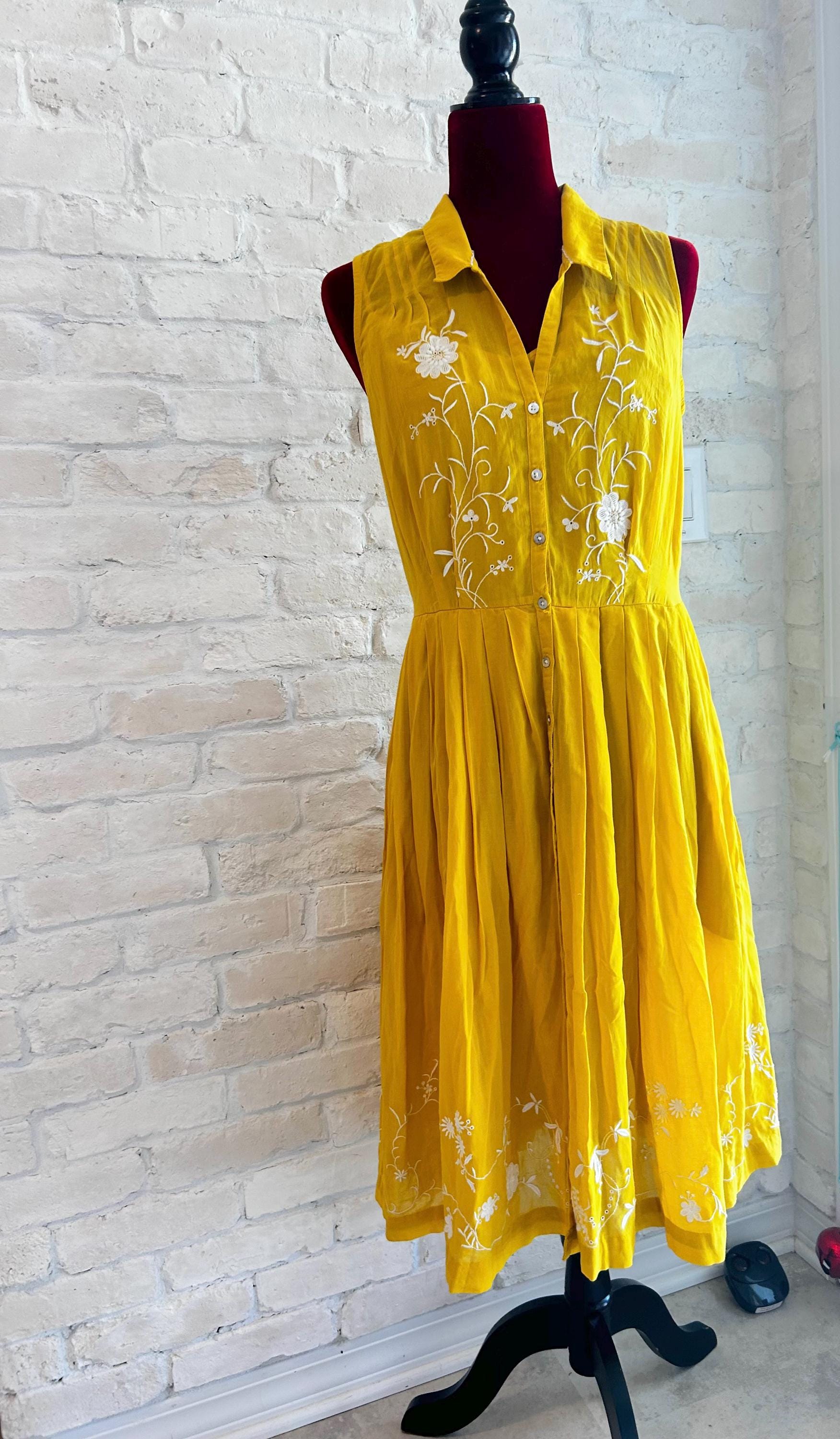 Moulinette Soeurs Anthropologie Yellow Embroidered Cotton Dress Set Size 6 Boho Floral Summer Outfit