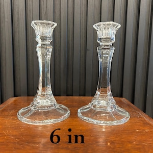 Vintage Clear Glass Candlestick Holders – Set of 2 Taper Candle Holders – Elegant Table Decor
