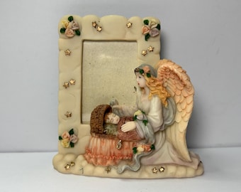 Vintage Guardian Angel Baby Photo Frame Nursery Decor Resin Picture Frame 1 3/4" x 2 1/2" Insert Cherub Infant Memorial Gift