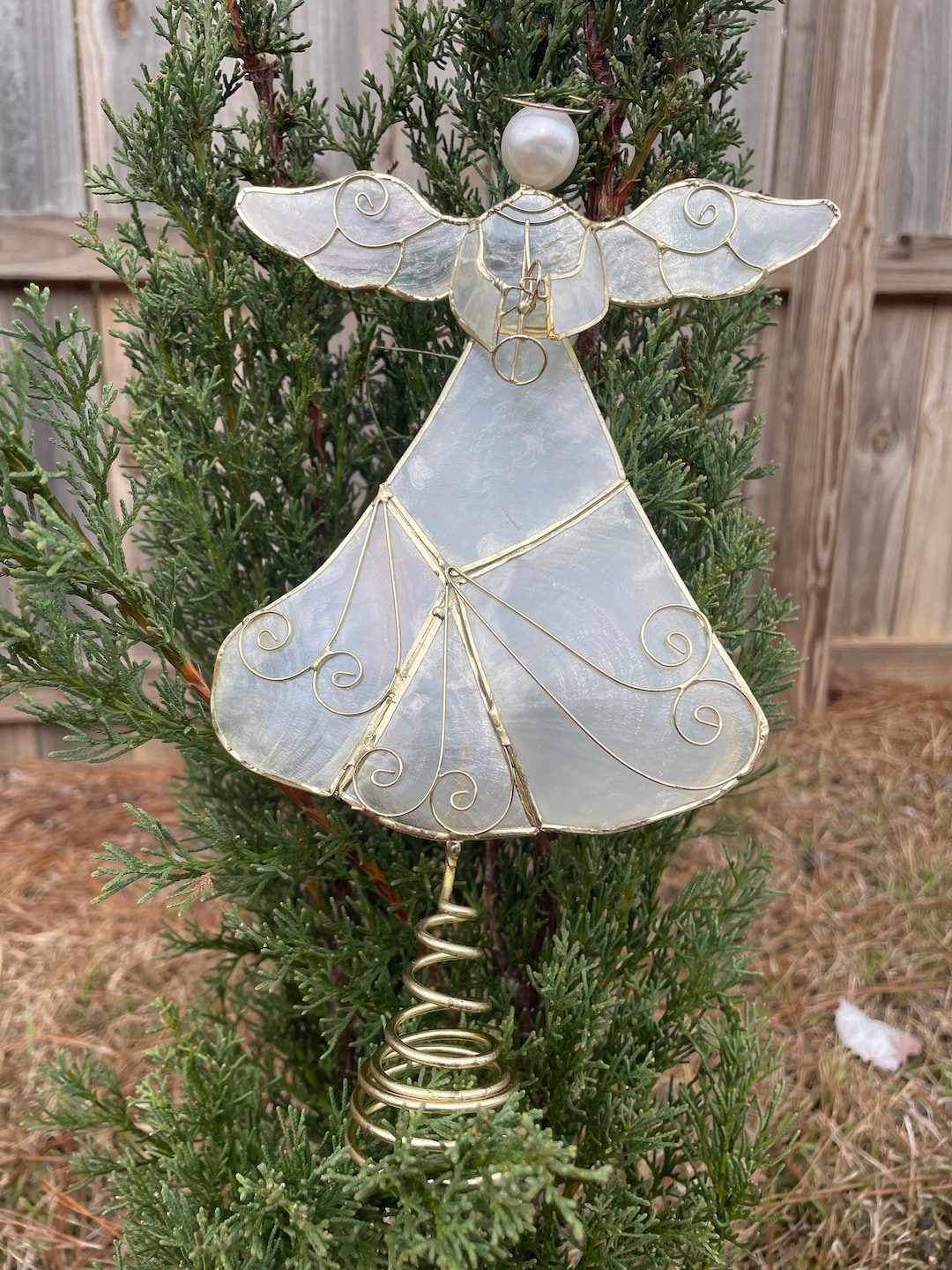 Lovely Christmas Tree Capiz ANGEL Topper 7.5 Gold ANGEL Tree Topper