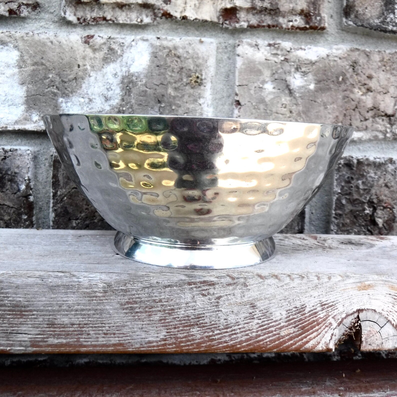 Pewter Bowl Hammered Glazed Art Deco Bowl Vintage Handmade Etsy