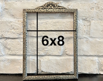 Vintage Embossed Wood Picture Frame: Silvered Gray Carved Wall Hanging (6x8 inch, No Glass)