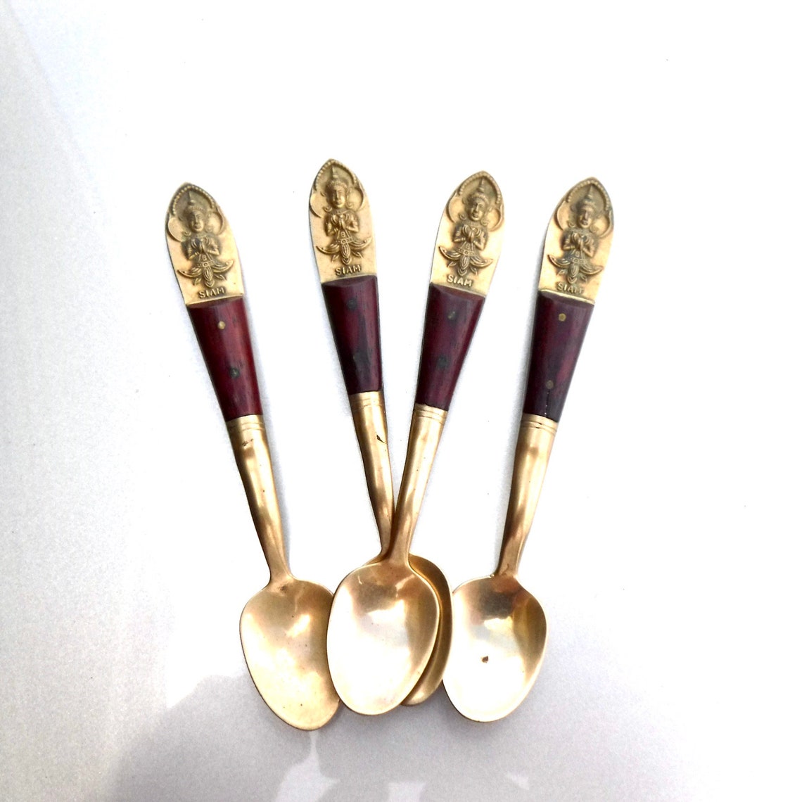 Vintage brass demitasse spoons SIAM Thailand 1970s Souvenir Etsy