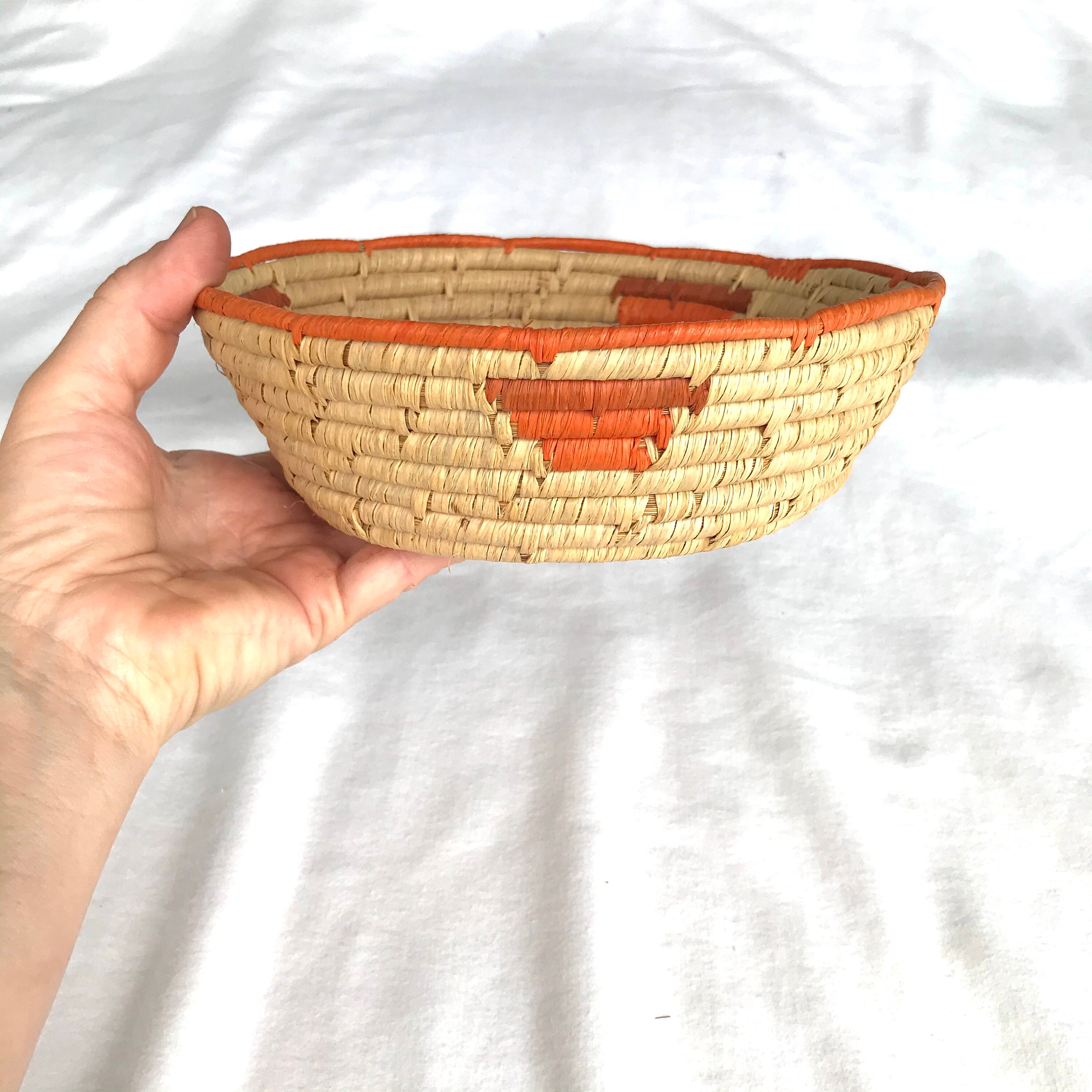 Wicker woven bowl 2 1/4T x 8 w Small Orange /natural Etsy
