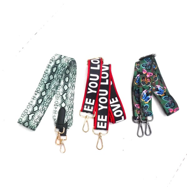 Lovely colored bag strap 1 1/2"w - Adjustable Nylon bag straps - love you -  Butterflies - Snake skin - DIY Camera strip - Guitar strip