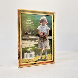 Vintage Decorel 5x7 Gold Metal Picture Frame Beaded Edge Photo Frame Non-Glare Glass Vertical or Horizontal Display, USA Made 90&#39;s