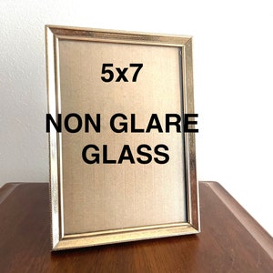 Golden Ornate embossed brassy metal mini picture frame 5&quot; x 7&quot; - NON GLARE GLASS - desk frame photo frame - Vertical or Horizontal frame