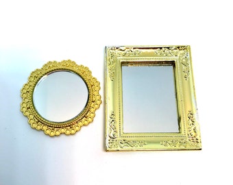 Lovely Dollhouse miniature 1:12 ornate GOLD MIRRORS - Dollhouse miniature