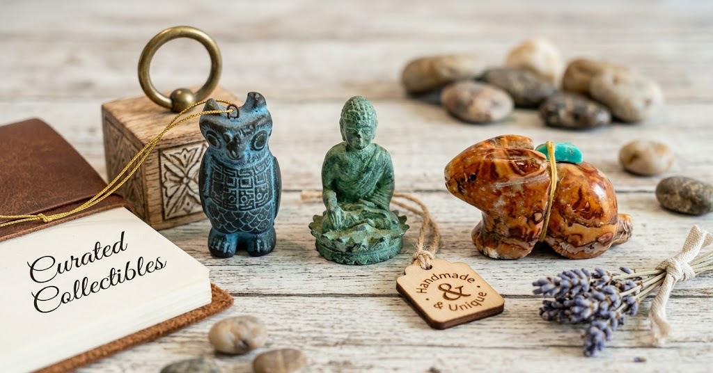 Vintage Native Art Figurines Owl Buddha Rabbit Stone Resin Pewter Turquoise Carving Zuni Decor