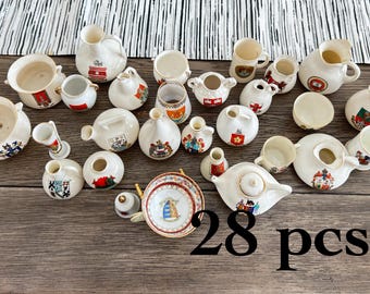 Miniature Crested China Collection: 28 Pcs English Souvenir Pottery