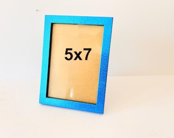 Marco de fotos simple azul brillante de 4" x 6" con dos lados, brillante, para decoración moderna y glamurosa del hogar, independiente o de pared.