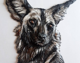 Wild dog sculptural relief