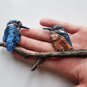 Kingfisher pair sculpture in polymer clay