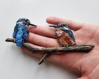 Kingfisher pair sculpture in polymer clay