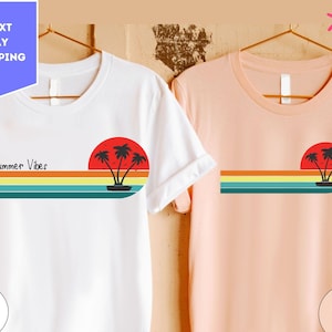 Retro Tropical Island T-Shirt, Vintage Sunset Summer Shirt, Colorful Palm Tree Shirt, Beach Shirt, Summer Vacation Shirt, Summer Vibes Shirt