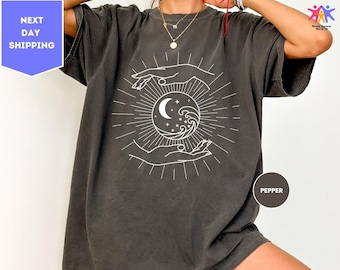 Comfort Colors Mystic Moon And Sun Shirt, Mystical Moon Phase Shirt, Moon Phase Shirt, Boho Moon Shirt, Spiritual Shirt,Celestial Moon Shirt