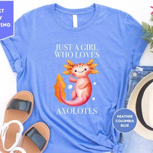 Camiseta "Just A Girl Who Loves Axolotls", camiseta rosa con axolotl y salamandra, camiseta linda con axolotl para adultos, niños y jóvenes, camiseta de regalo para amantes de los axolotls imagen 1