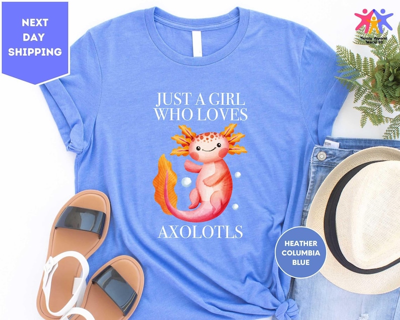 Camiseta "Just A Girl Who Loves Axolotls", camiseta rosa con axolotl y salamandra, camiseta linda con axolotl para adultos, niños y jóvenes, camiseta de regalo para amantes de los axolotls imagen 1