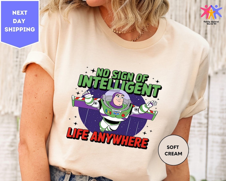 a woman wearing a t - shirt that says, no sign of intelligent life anywhere