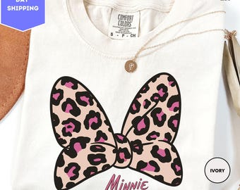 Comfort Colors Disney Minnie Mouse Leopard Bow Minnie Shirt, Disneyland Family Matching Shirt, Magic Kingdom Tee, WDW Epcot Theme Park Shirt