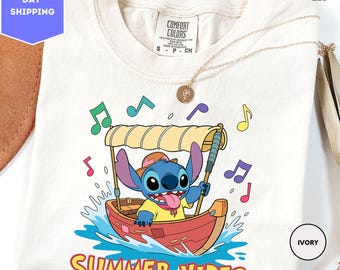 Comfortkleuren Stitch Summer Vibes-shirt, trendy strandshirt, shirt familievakantie, zomershirt Vacay Mode Stitch, Stitch Family-T-shirt