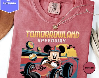 Comfort Colors Tomorrowland Speedway Racing Shirt, Disney Mickey Mouse and Car Shirt, Disneyland Magic Kingdom Family Holiday Vacation Trip