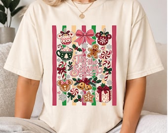 Comfort Colors® Tis The Season Christmas Shirt, Christmas Tree T-Shirt, Christmas Candy Shirt, Merry Christmas Shirt, Striped Shirt