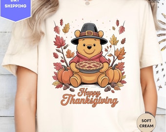 Camiseta de Winnie the Pooh, camiseta de Acción de Gracias, camiseta de Winnie the Pooh, camiseta familiar de Acción de Gracias, camiseta con vibras de otoño