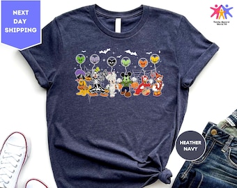 Disney Halloween Shirt, Halloween Matching Shirt, Disney Mickey and Friends Characters Halloween Balloons Tee, Disney Halloween Skeleton Tee