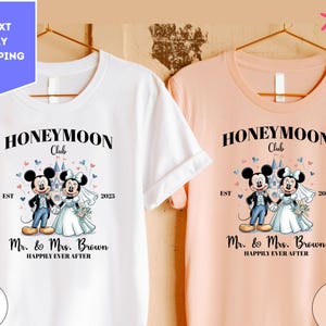 Personalized Disney Honeymoon Club Shirt, Mickey Groom and Minnie Bride Shirt, Mr and Mrs Disneyland Shirt, Just Married Disney Shirt