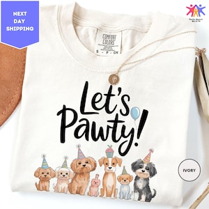 Maglietta Comfort Colors Let's Pawty, Maglietta per il compleanno del cane, Maglietta per il compleanno del cucciolo, Maglietta per gli amanti dei cani Let's Pawty, Maglietta Let's Pawty, Maglietta per gli amanti dei cani