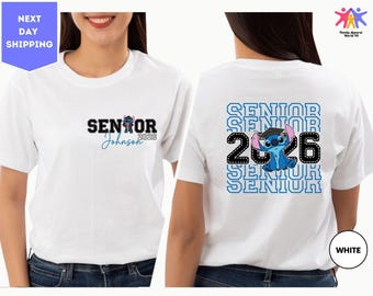Shirt gepersonaliseerd Stitch Senior 2026, shirt afstuderen, shirt Magic Kingdom afgestudeerde, shirt Disney afstudeerreis, shirt Senior Stitch