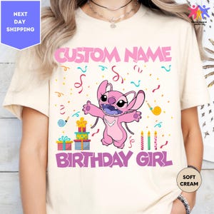 Gepersonaliseerde steek en engel Disney verjaardagsshirt, aangepaste naam verjaardag meisjesshirt, verjaardag meisje shirt, Disneyland familie verjaardagsfeestje