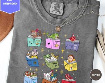 Chemise club de lecture Disney Princess Sidekicks, cadeau pour les amoureux des livres, t-shirt bibliothécaire nains, plie Pascal mushu, chemise Disney Princess Reading