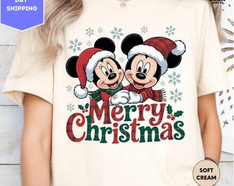 Mickey and Minnie Merry Christmas Shirt, Christmas Mickey And Minnie Plaid Shirt, Disney Christmas Shirt , Disney Christmas Family Shirt