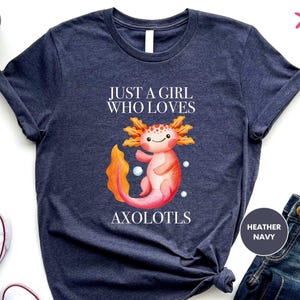 Camiseta "Just A Girl Who Loves Axolotls", camiseta rosa con axolotl y salamandra, camiseta linda con axolotl para adultos, niños y jóvenes, camiseta de regalo para amantes de los axolotls imagen 3