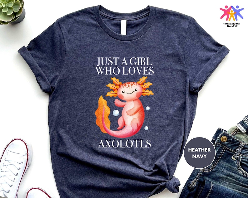 Camiseta "Just A Girl Who Loves Axolotls", camiseta rosa con axolotl y salamandra, camiseta linda con axolotl para adultos, niños y jóvenes, camiseta de regalo para amantes de los axolotls imagen 3