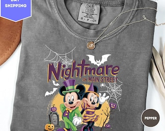 Comfort Colors Mickey and Minnie Nightmare On Main Street Shirt, Mickey Not So Scary Halloween Party 2025 Shirt, Disneyland Halloween Shirt
