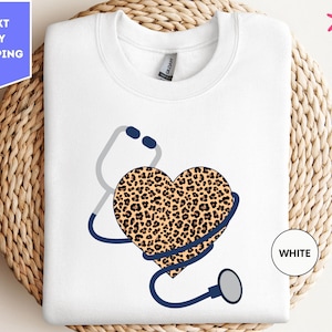Leopard Nurse Stethoscope Sweatshirt, Nurse Shirt For Work RN, Nurse Life Sweatshirt, Registered Nurse Gift