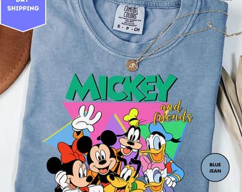 Retro Mickey and Friends Shirt, Vintage Disney Neon Tee, Disney